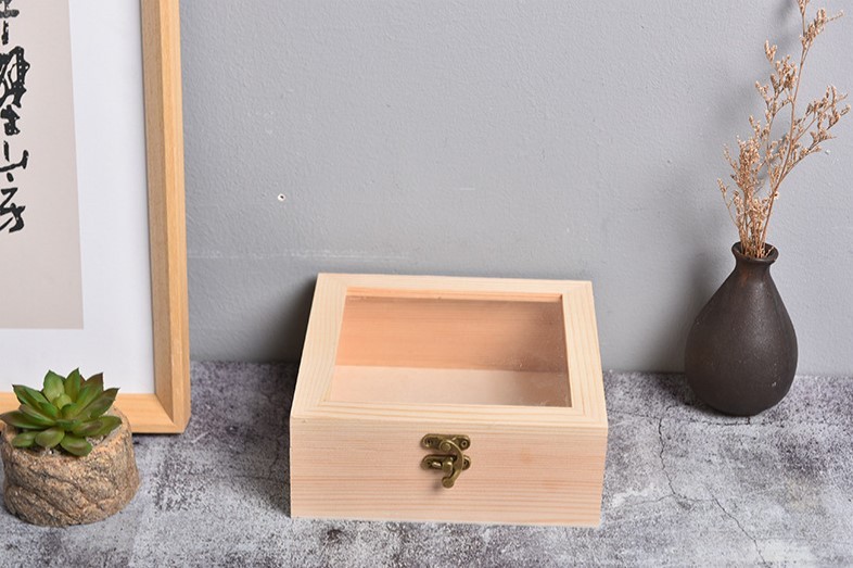 Houten vierkant scharnierende opbergdozen ambachtelijke cadeau opslagcontainer stof sieraden doos wodden lederen opslag organizer oorbelhouder