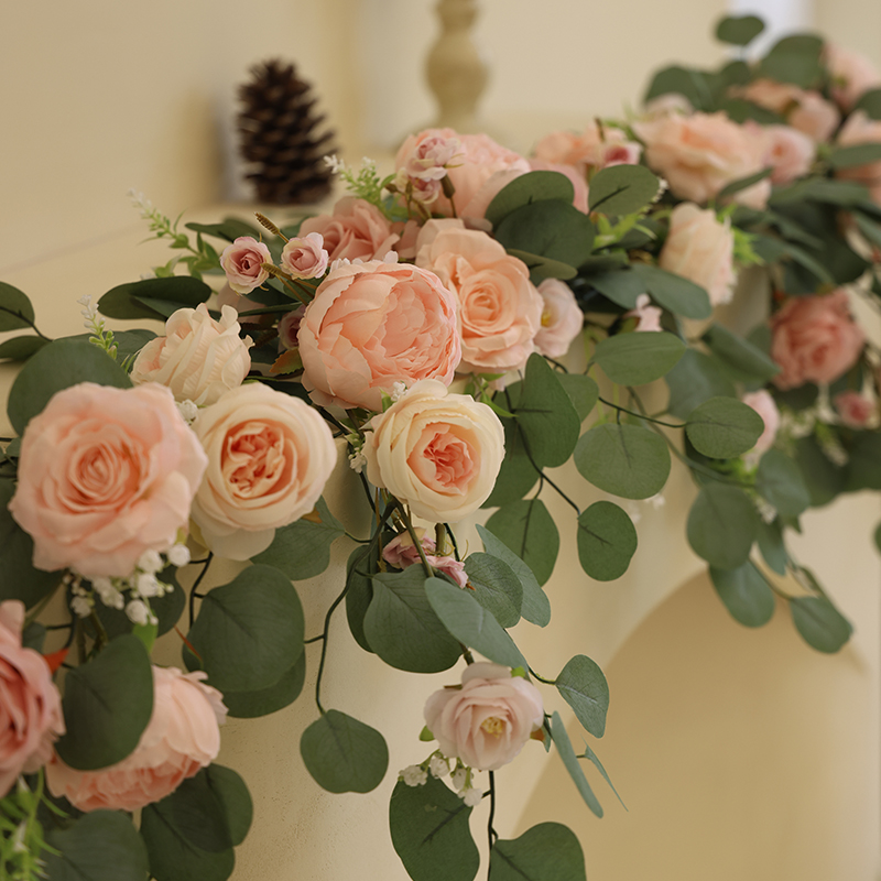 Joy Party 2,1m Fake Peony Rose Vines Fleurs artificielles Garland Eucalyptus Plante suspendue pour le décor de table de fête de porte de mariage