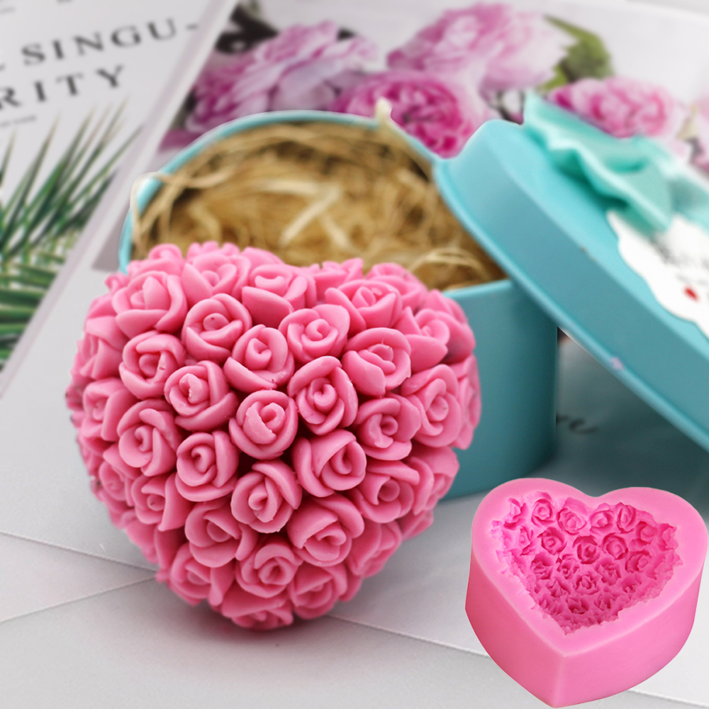 3D Rose Flower Form Miłość Serca Silikonowa świeca Forma Czekoladowa Fondant Frombant Tort Mydło Prezent na Wedding Walentynki