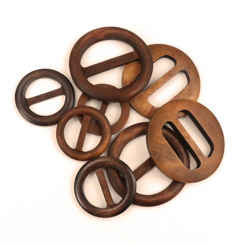 Mix Size Round Shape Garniture Handmade Wooden Crafts Belt Buckle Ring Wood Clothes Accessories Sewing Children DIY 50-75mm 