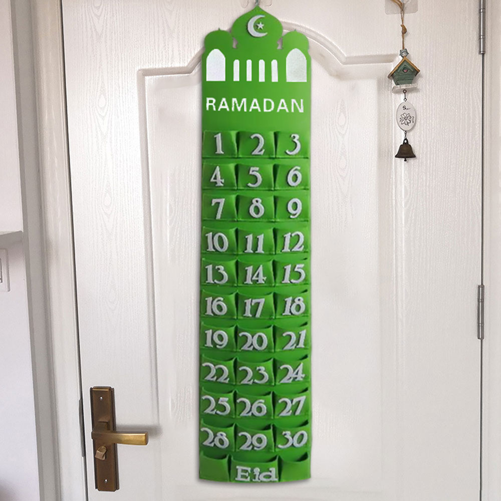 Eid Mubarak Adventskalender 30 Tage Hanging Filz Countdown Ramadan Dekorationen für Kinder Geschenke Ramadan Kareem Eid Muslim Dekor