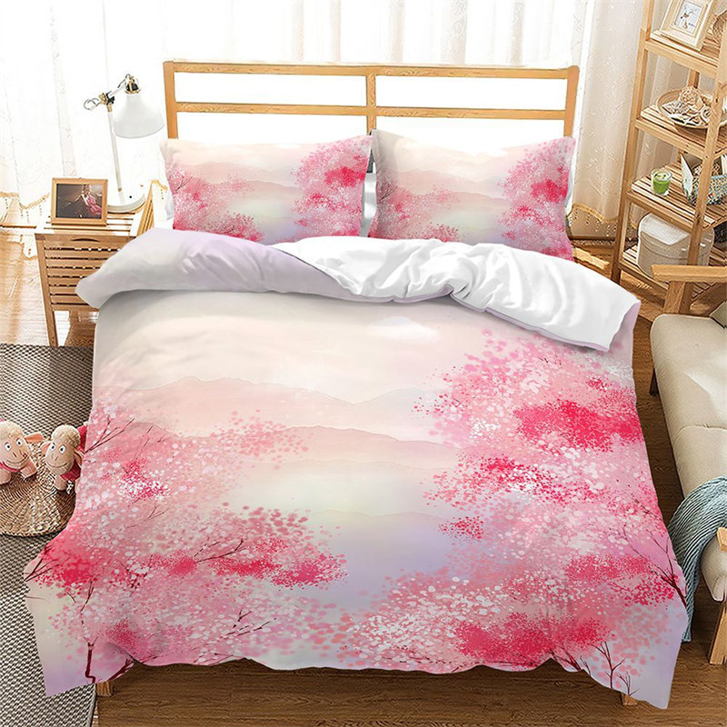 Cherry Blossoms duvet täcker japansk stil kronblad blommor sängkläder set rosa blommor täcke för vuxna tonåring flickor rum dekor