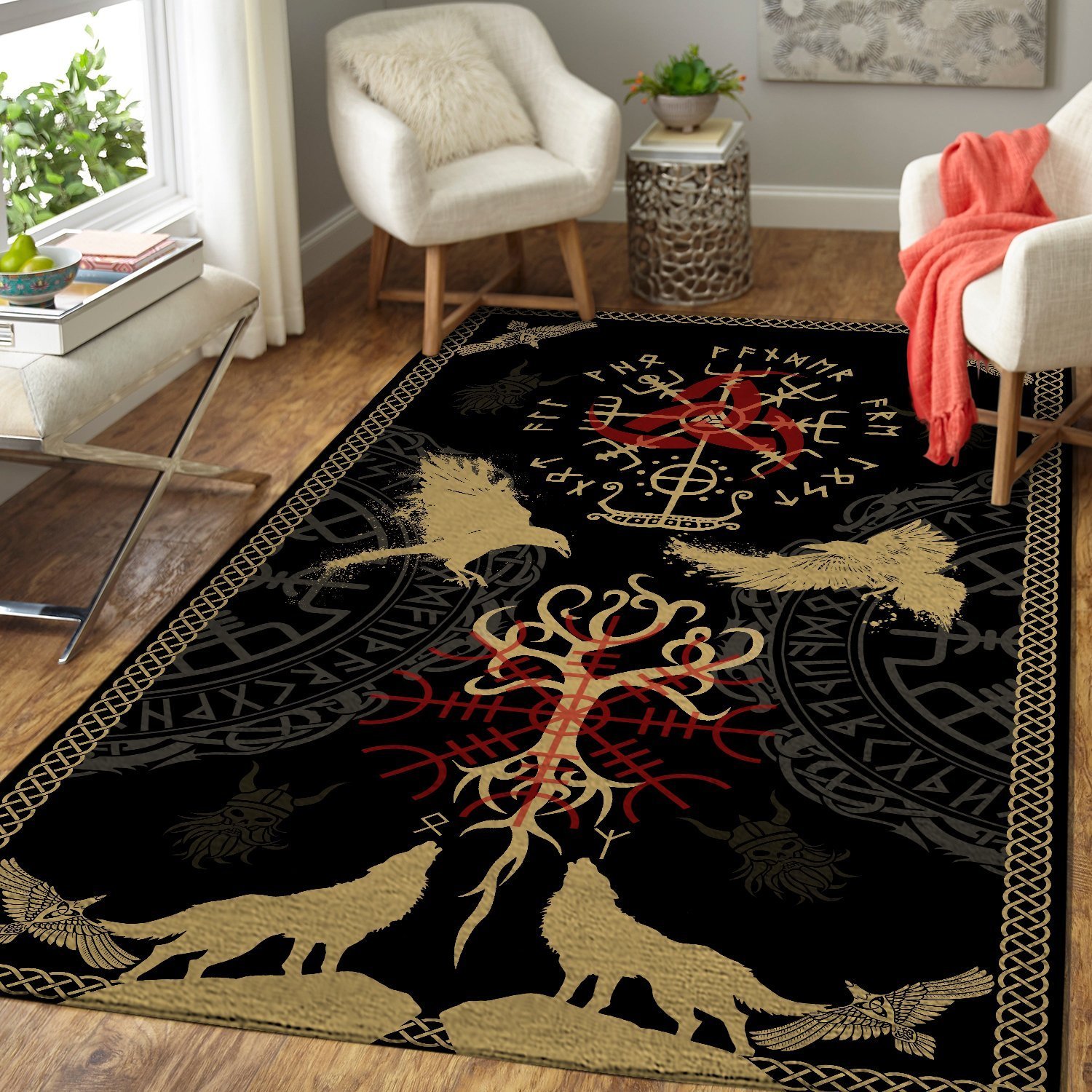 Tapis de motif viking partout sur tapis imprimé carré graphique carré flanelle anti-glissement