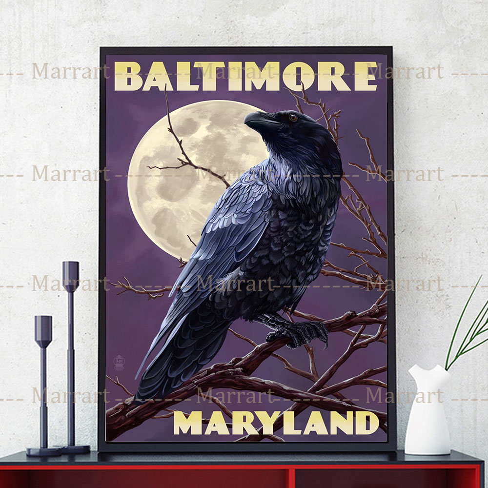 Oriole e corvo di Baltimora Maryland Stampe d'arte Urban Tourism Landscape Wall Art Buildings e Skyline Poster Print Decor