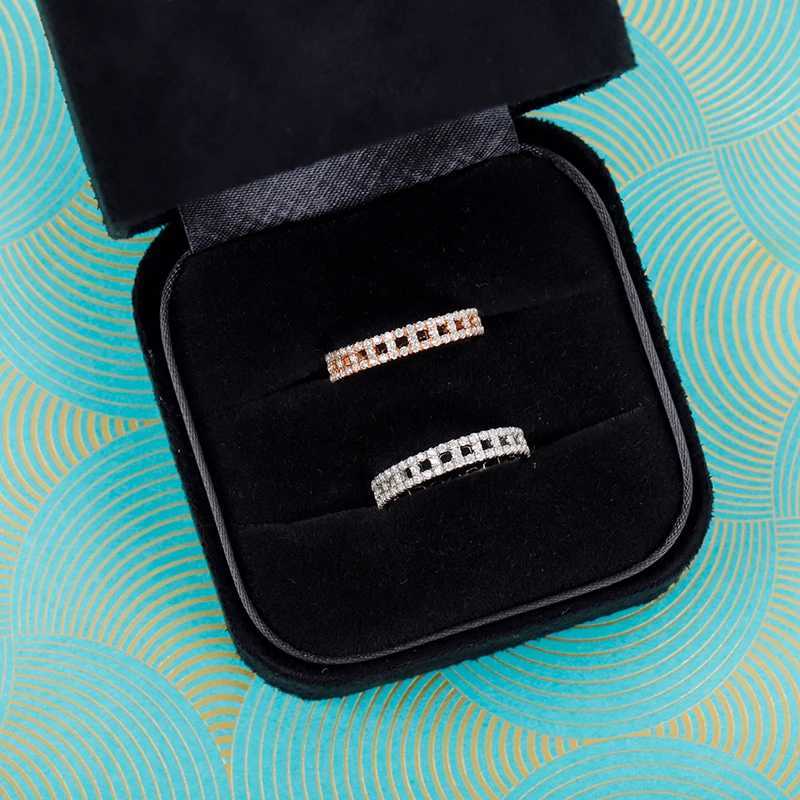 Pierścienie opaski Wysokiej jakości 925 srebrny srebrny w kształcie litery T prawdziwy geometryczny kwadratowy kwadratowy pełny diamentowy wąski pierścień moda oryginalna marka biżuterii prezent j240410