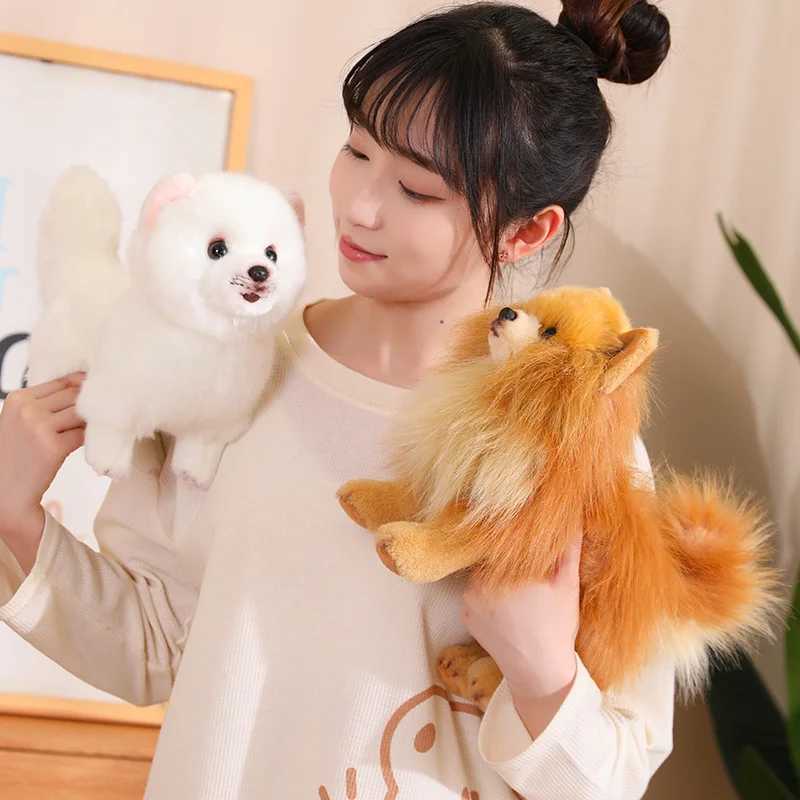 Pluche poppen geavanceerde simulatie van Pomeranian Dog Plush Toys Cute Gevulde dieren hoogwaardige puppy pluche poppen cartoon zachte kinderen speelgoedgeschenken J240410