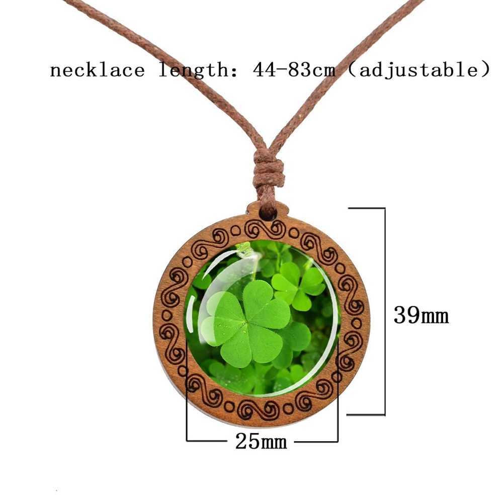 Naszyjniki wiszące cztery liście koniczyka drewniana naszyjnik Lucky Shamrock Glass Glass Dome wisy łańcuch łańcucha