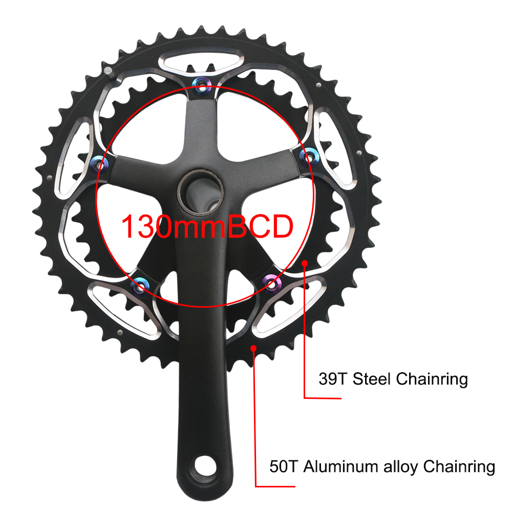 130 BCDクランクセット2*10/11スピードロードバイクダブルスプロケット50T/39Tチェーンリング152mm/165mm/170mm中空クランクBB68折りたたみ自転車