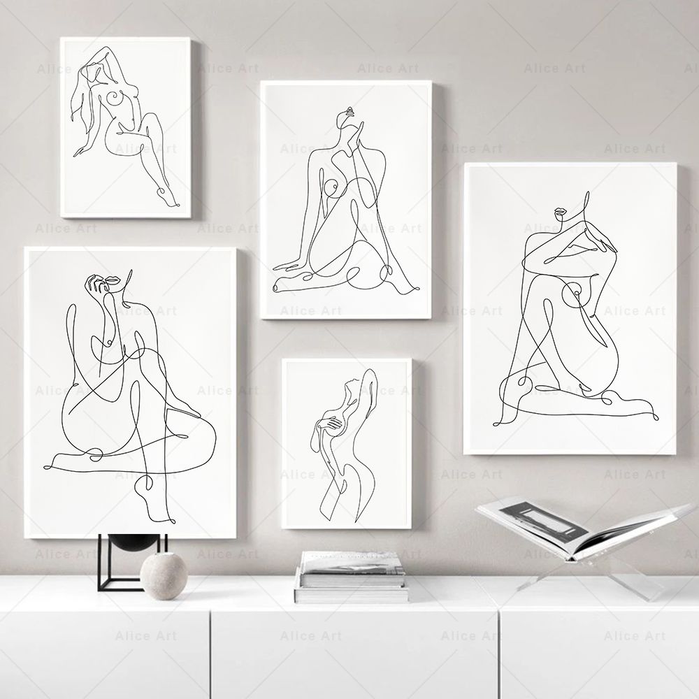 Abstract Woman Line Drawing Poster Sexy Yoga Girl Canvas Dipinto femmina Nude Nordic Minimalist Minalista Immagini Stampa Decorazioni la casa