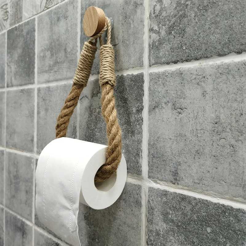 Toilet Paper Holders Round Hook Vintage Towel Hanging Rope Toilet Paper Holder Home Hotel Bathroom Decoration Supplies 240410