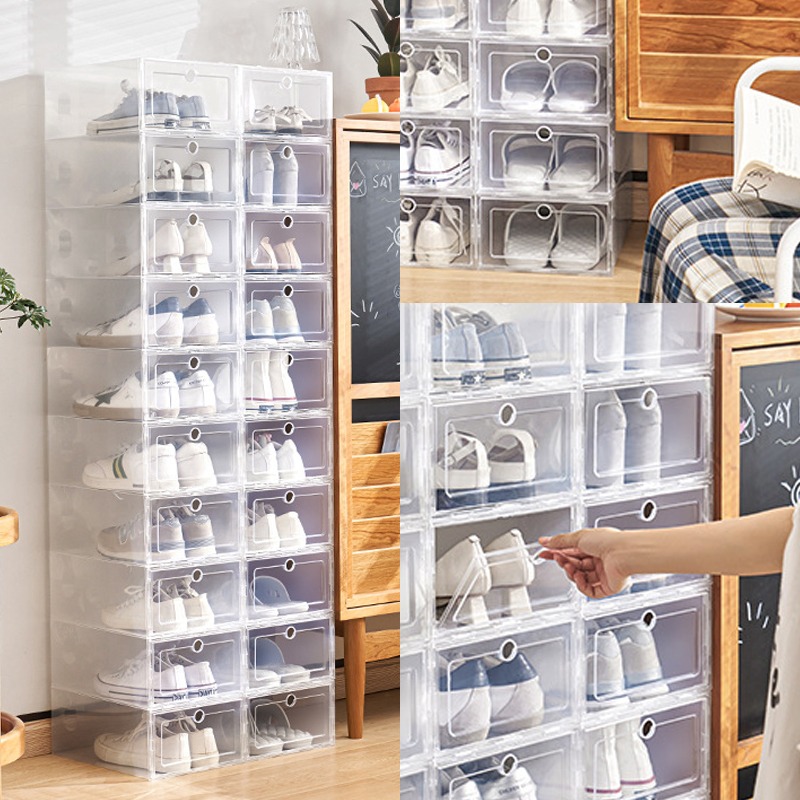 Hot Clear 1-Boîte de chaussures Set Rangement Rangement Plastique Plastique Porte transparente Docheur Home Organizer Étui ÉTAGE DE CAS EN CHOSE