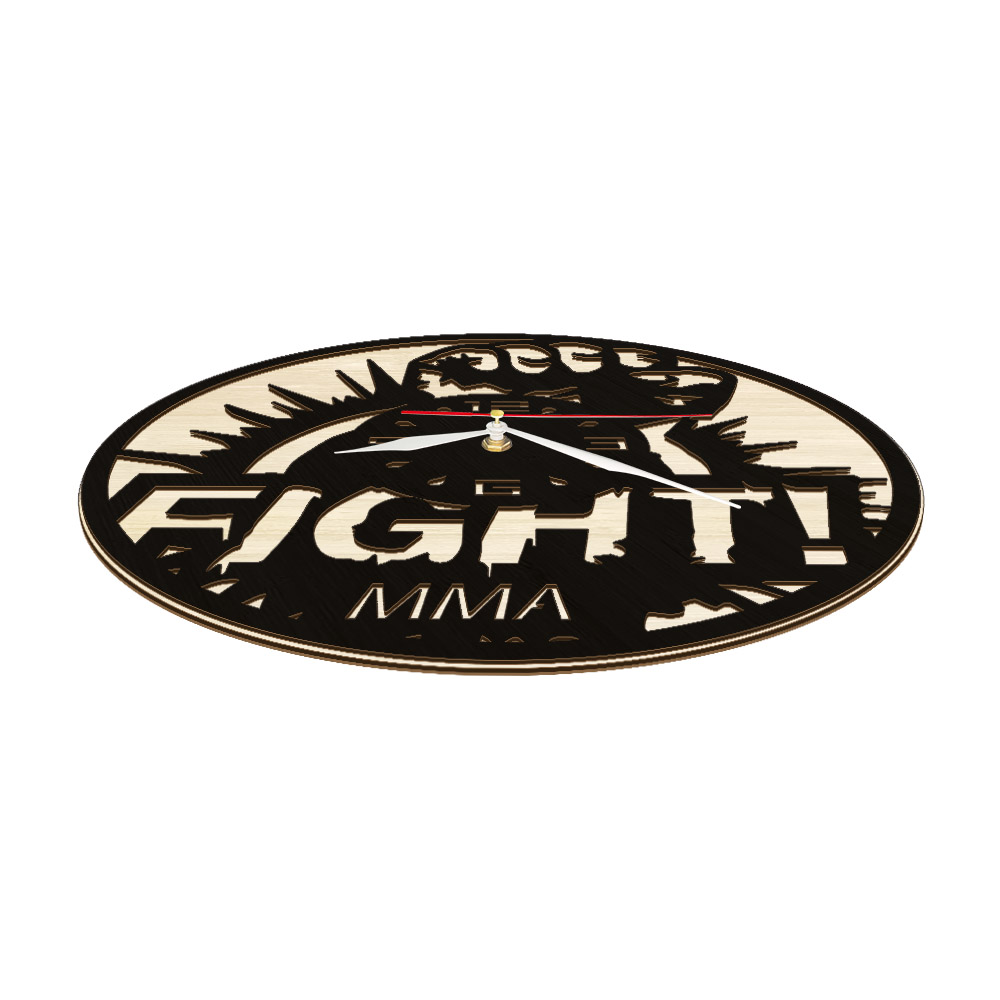 MMA Fight Inspired Wood Wall Clock för att slåss klubbman Cave Sports Room Decor Mixed Martial Arts Fighting Combat Art Clock