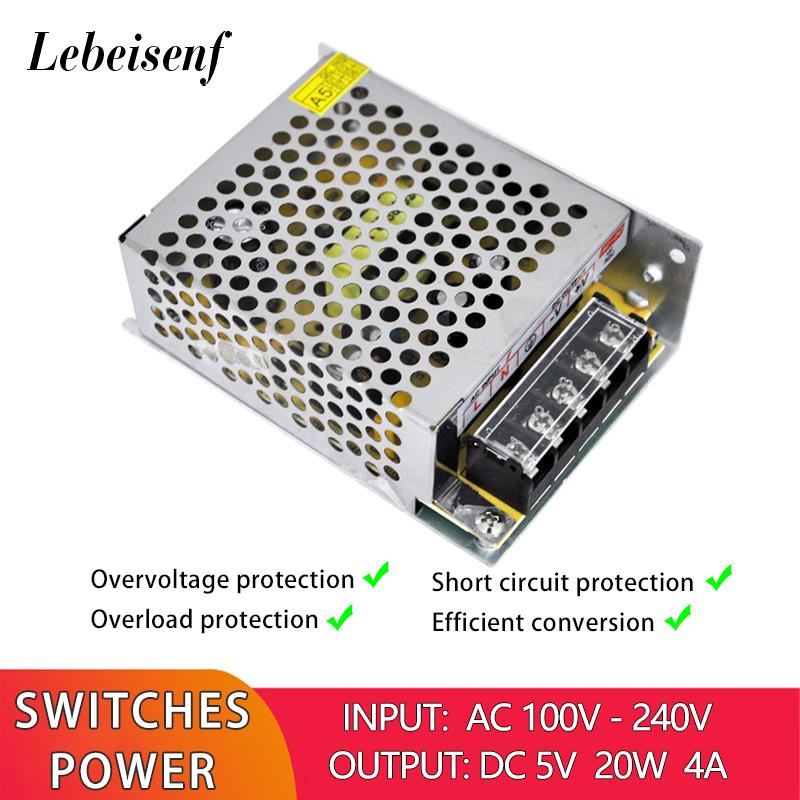 20W 5V屋内スイッチモード電源LEDストリップ照明ドライバーアダプターコンバーター100-240V ACからDC 5V 4A 20WトランスSMPS