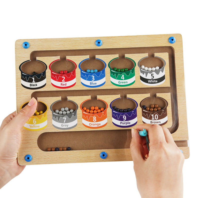 Educational Toy Color Matching Magnetic Bead Moving Game Popular Wooden Magnetic Color Counting Maze Toy