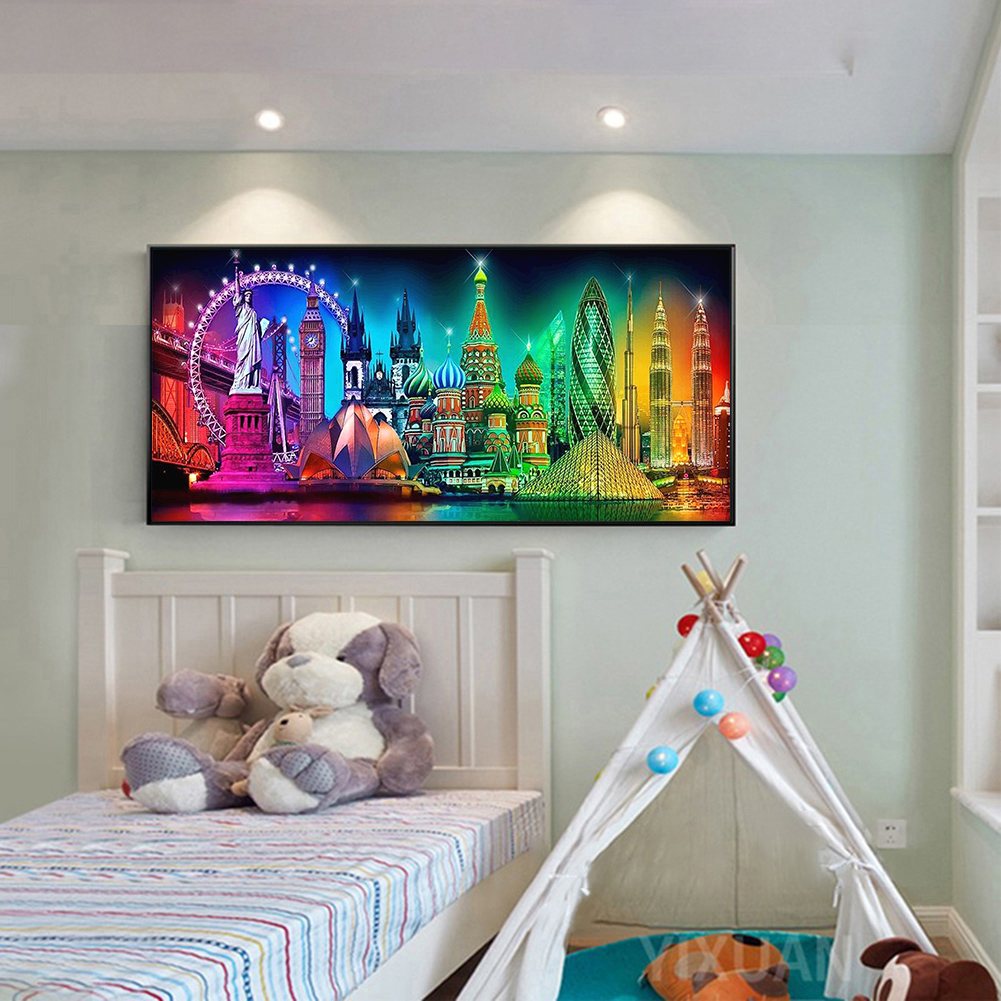 Drill Full Diy 5D Diamond Paints City Night View Wall Sticker Cross Stitch Bordery Patterns Mosaic