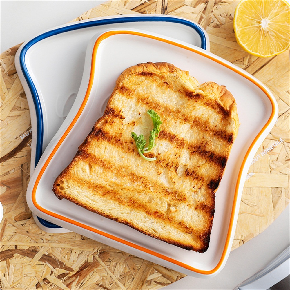 Assiette de petit-déjeuner en céramique en forme de pain créatif Plats de toast à salade Baline de collation de salade de collation
