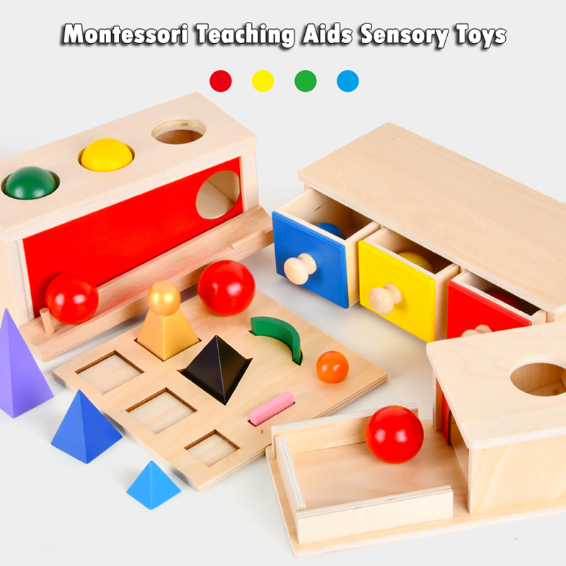 Kindergarten Montessori Wooden Toys Winder Object Permanence Box Coin Box Drawer Game Textile Drum Teaching Aids Sensory Toys