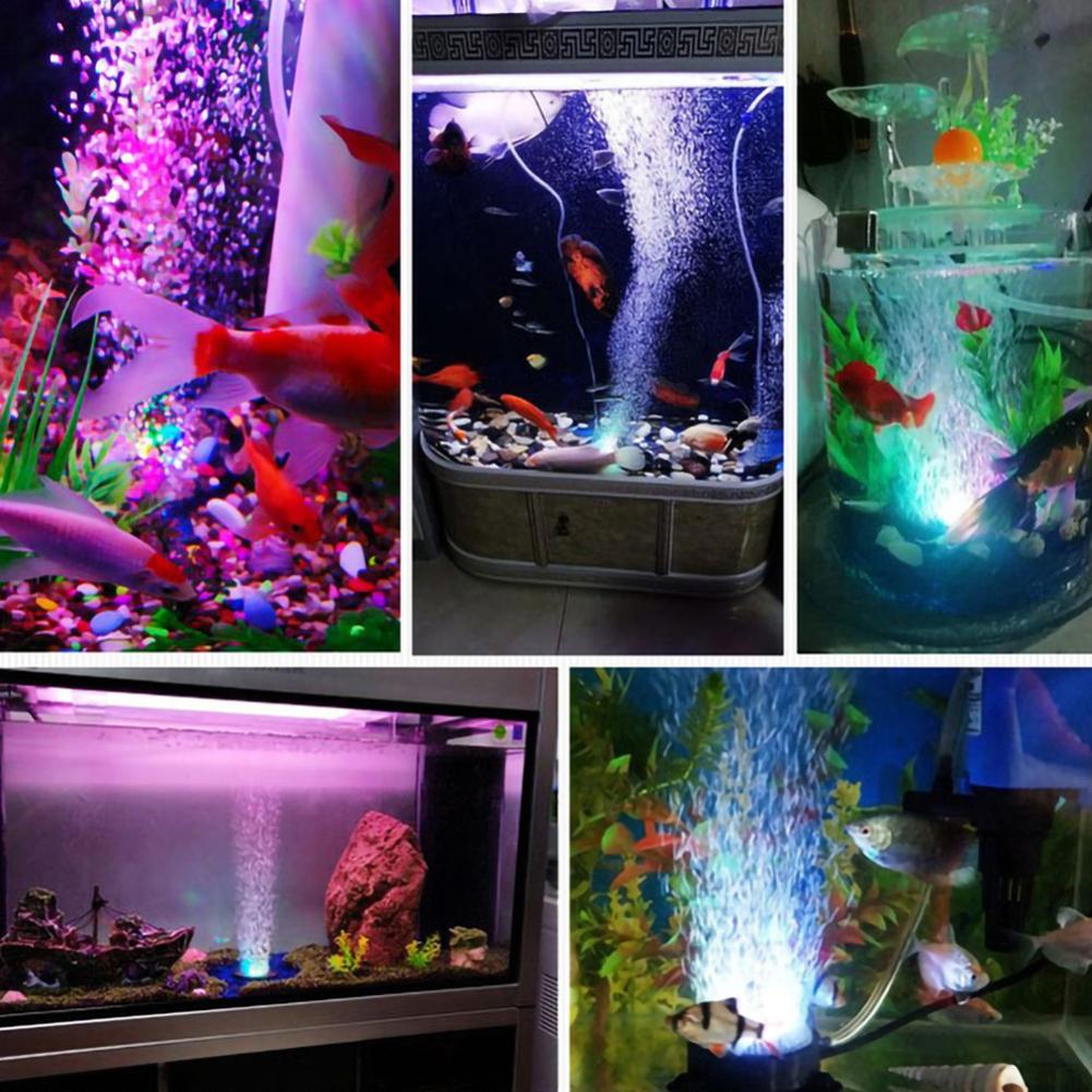 LED Aquarium Lamp with Oxygen Bubbles Dark Glow Underwater Colorful RGB Oxygen Bubble Round Light Aquarium Fish Tank Decor Lamp