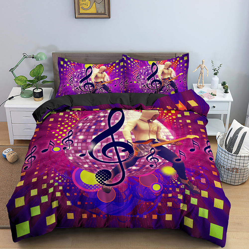 Musik Duvet Cover Set 3D Print Music Note weiß schwarzer Bettdecke Cover für Jungen Mädchen Teenager Polyester Bettwäsche Set König Queen Size