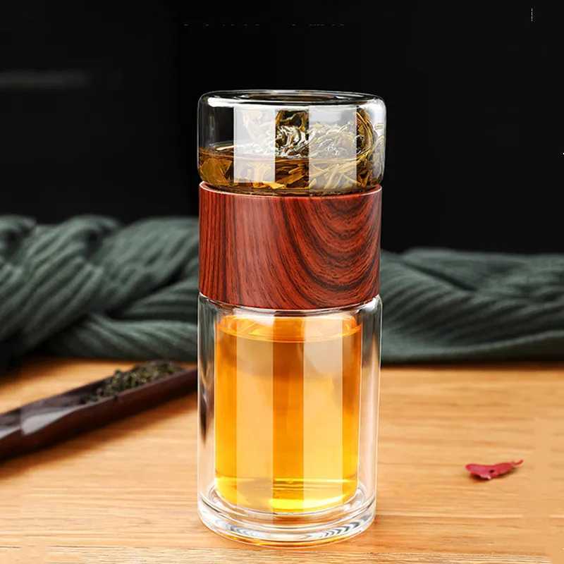 Mugs Portable Double Wall Glass Tea Mug Coffee Travel Cup Infuser Drink Bottle Tumbler Drinkware Eco-Friendly 240410