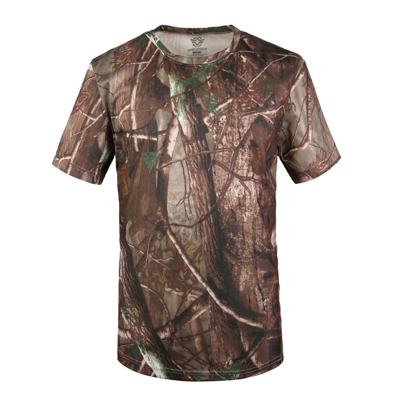 ESDY Outdoor Round Collar Camouflage Short-sleeved Breathable Sports Quick-drying Outdoor Tactical Training Military Fan T-shirt