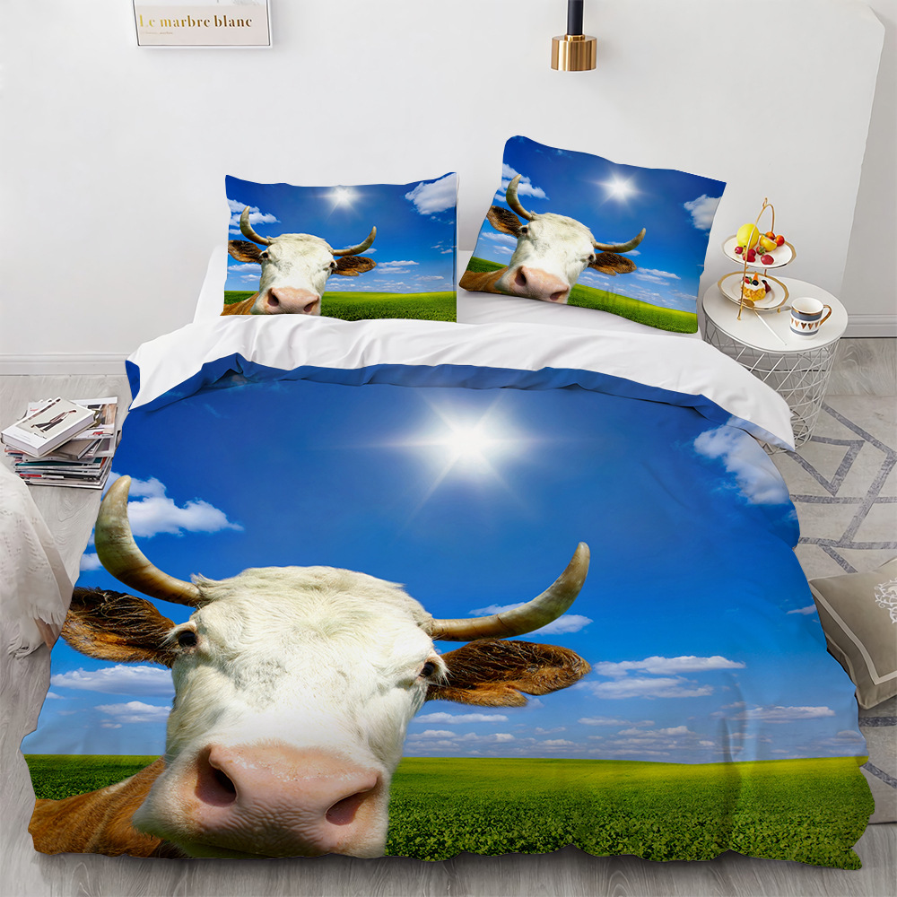 Copertura del piumone della mucca dell'Highland King/Queen Size, Farmhouse Animal Bull Bianche