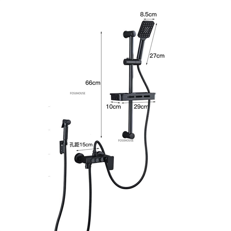 Badrum duschuppsättning hushållens dusch fixturer svart väggmonterad varm kall mixer badkar bidet kranar enkelt regnduschhuvud