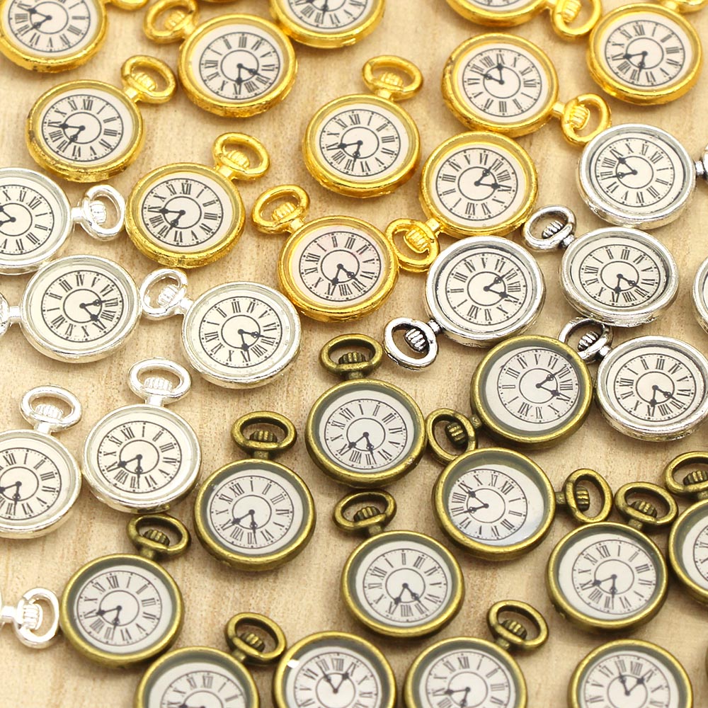 Charmes de montre de poche pour bracelet vintage antique en bronze horloge horloge de surveillance Charmes pour les bijoux fabriquant 11 * 17 mm