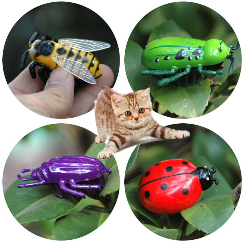 New Design Mini Electronic Dog Cat Toy Interactive Walking Insect Toy For Cat Cute Ladybird Beetle Shape Cat Pet Toys 5x4cm