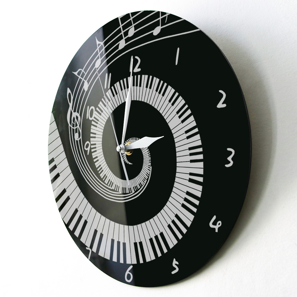 Elegant Piano Keys Black and White Modern Wall Clock Music Notes Wave Round Music Keyboard Wall Clock Music Lover Pianist Gift