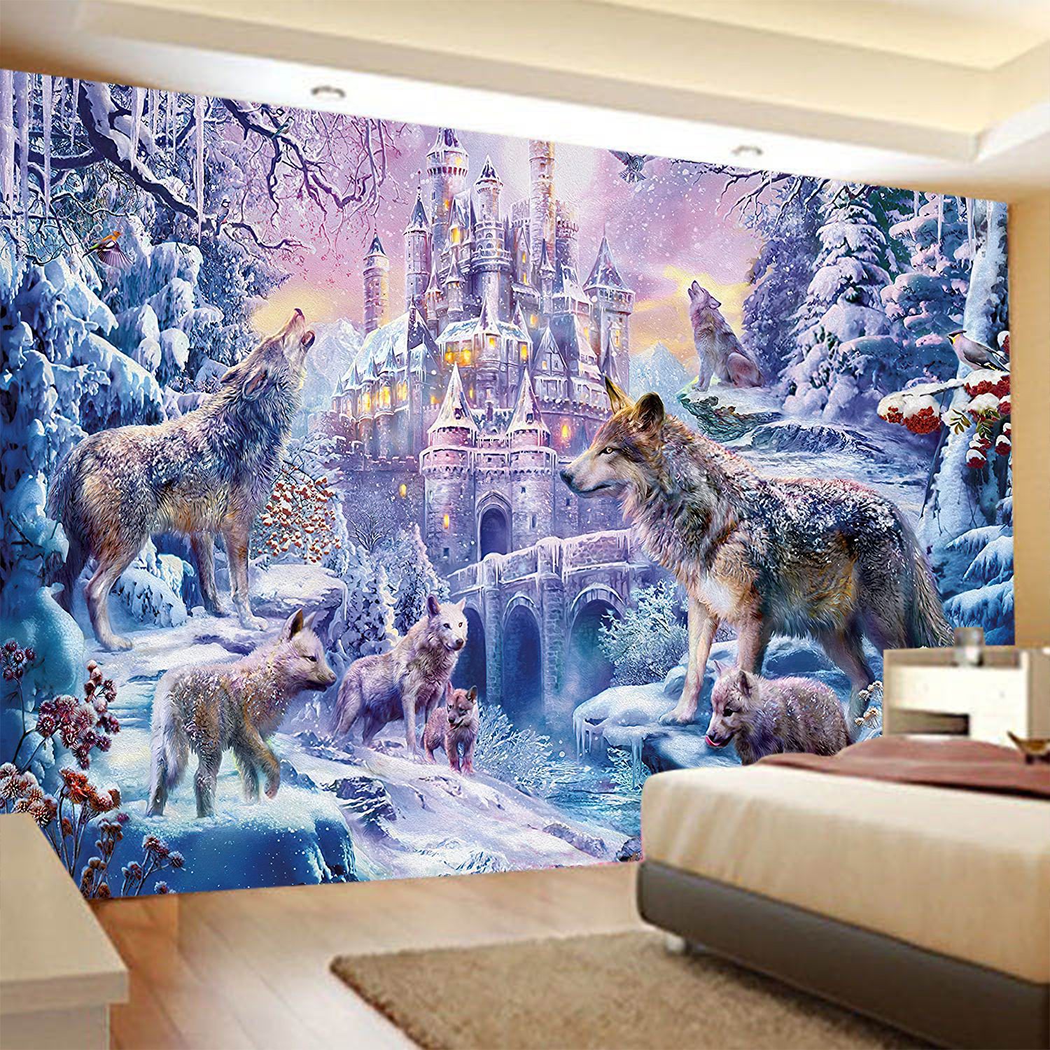 Wolf Gaze Tapestry Psychedeli Snow Black White Wolf Tapestry Wall Hanging Backdrop Octopuswall mattor