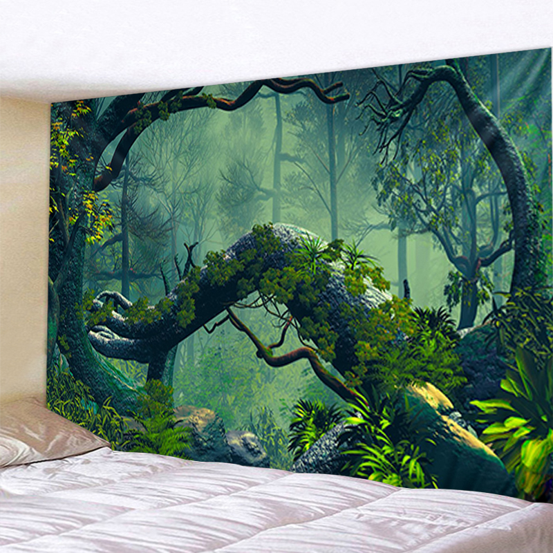 Plantas da floresta enevoada de parede pendurada na tapeçaria art déco cortinas de cobertor penduradas na casa do quarto de casa decoração