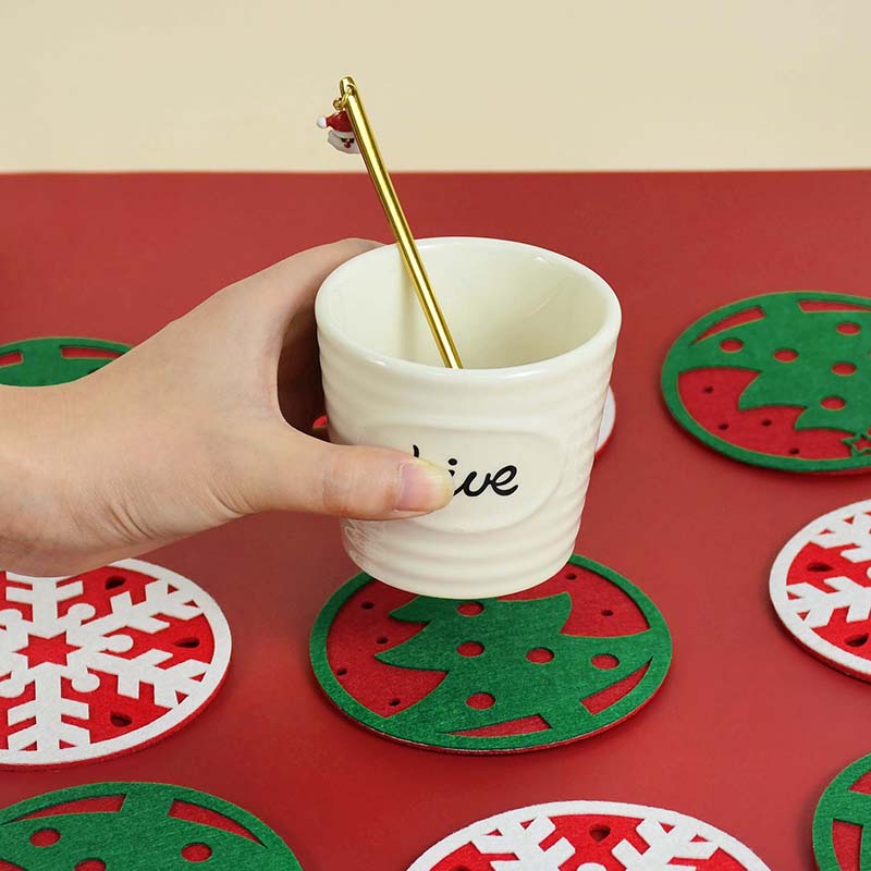 10st jul filt coaster julgran snöflinga cup matta jul nyår fest hem bord kaffekopp placemat dekoration