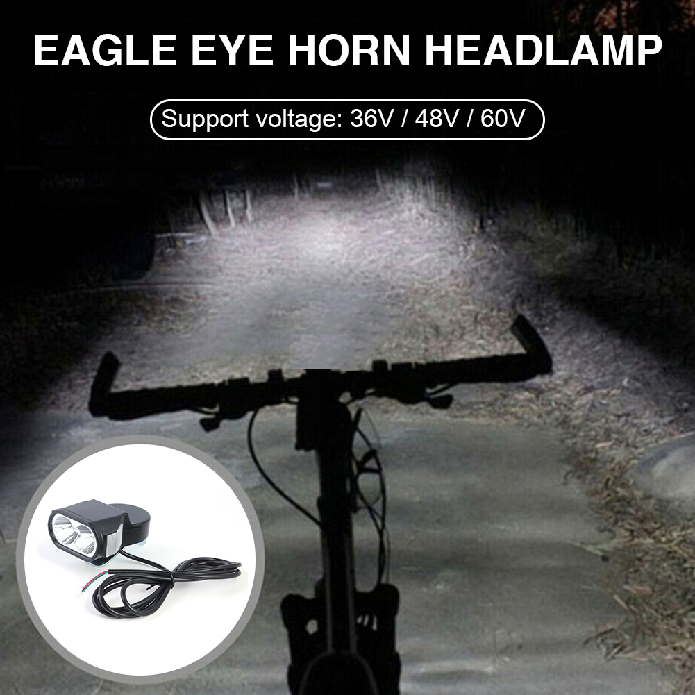 2 in 1 e-bike light dc 36V 48V 60V 전기 자전거 헤드 라이트 방수 전기 스쿠터 자전거 손전등 혼 전선 램프