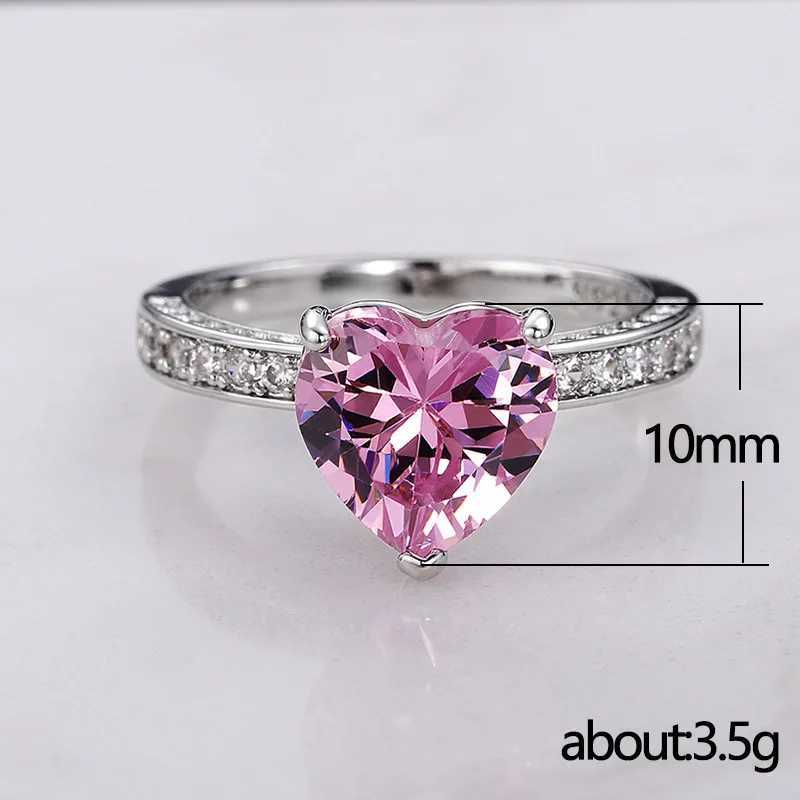 Band Rings Huamei Ny vigselring Valentines Day Heart Shaped Pink Diamond Zircon Ring Dual Color tillgänglig Fashion Womens Ring Smycken J240410