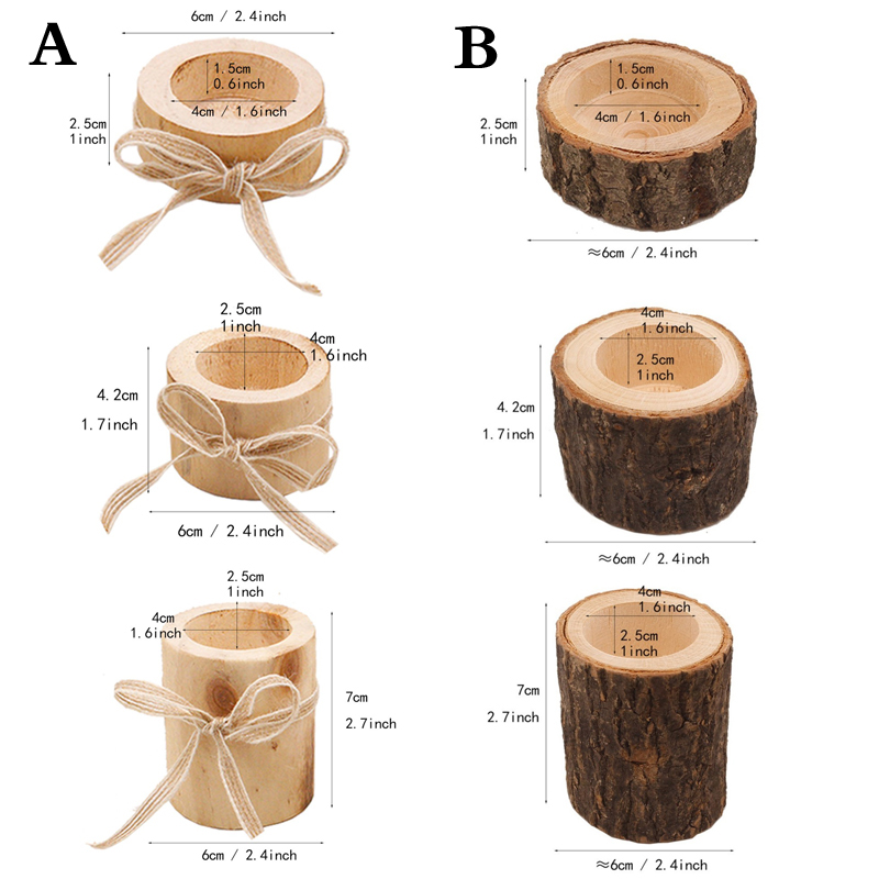 Ahşap Sütun Tasarımı Tealight Candle Tutucu Stand Şamdanı veya Rustik Düğün Tatili Dekorasyonu için Etli Flowerpot