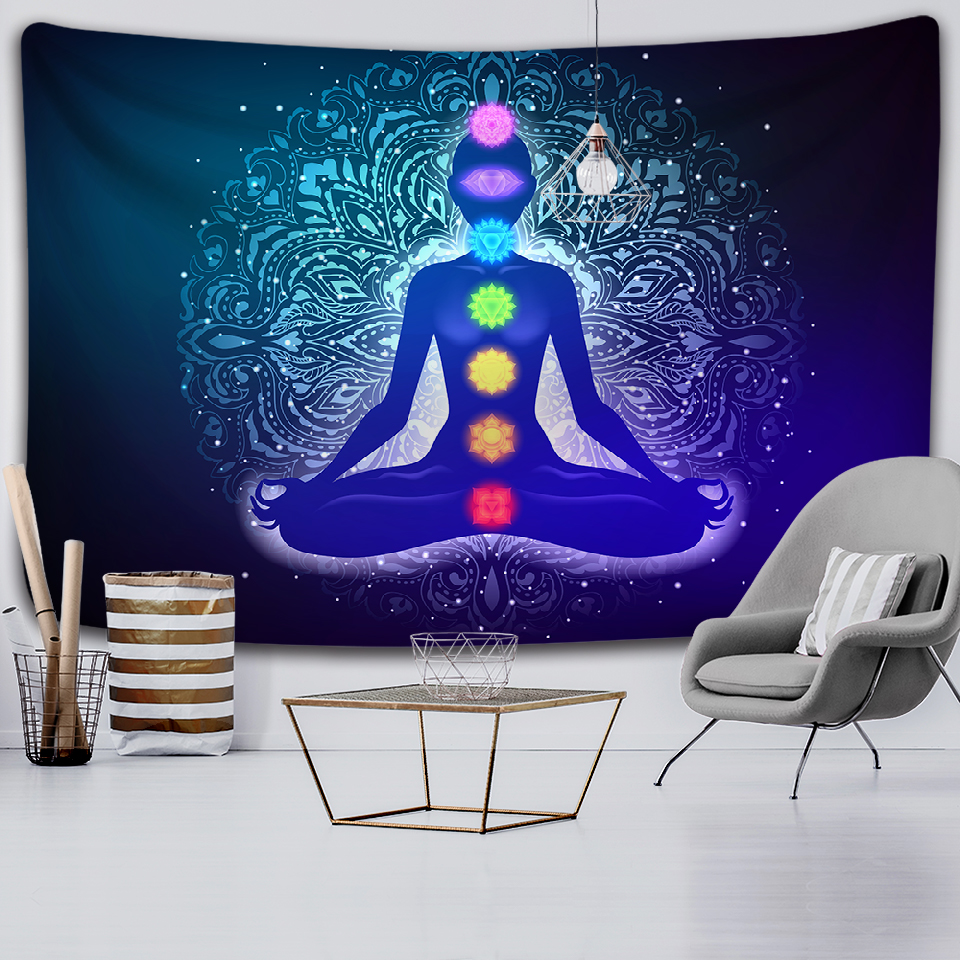 7 Chakra Tapestry for Wall Hanging, Mandala Tapestry, tappeto yoga psichedelico, decorazione di casa bohémien