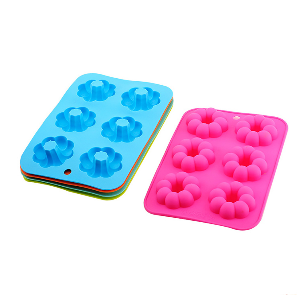 6 buracos de donut silicone molde assado para forma de bolo de pastelaria para cupcake muffin molde forma de abóbora donuts molde de chocolate