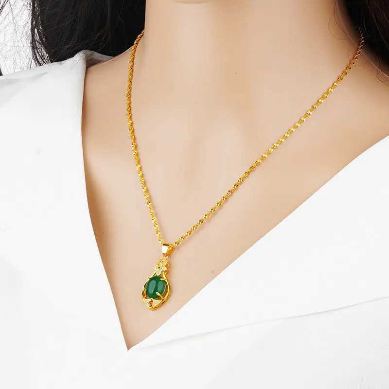 Colares de pingentes de colares pendentes de ouro 24k para mulheres meninas gotas de água imitada gemstone zircon Colar Colar Jewelry Gold 240410