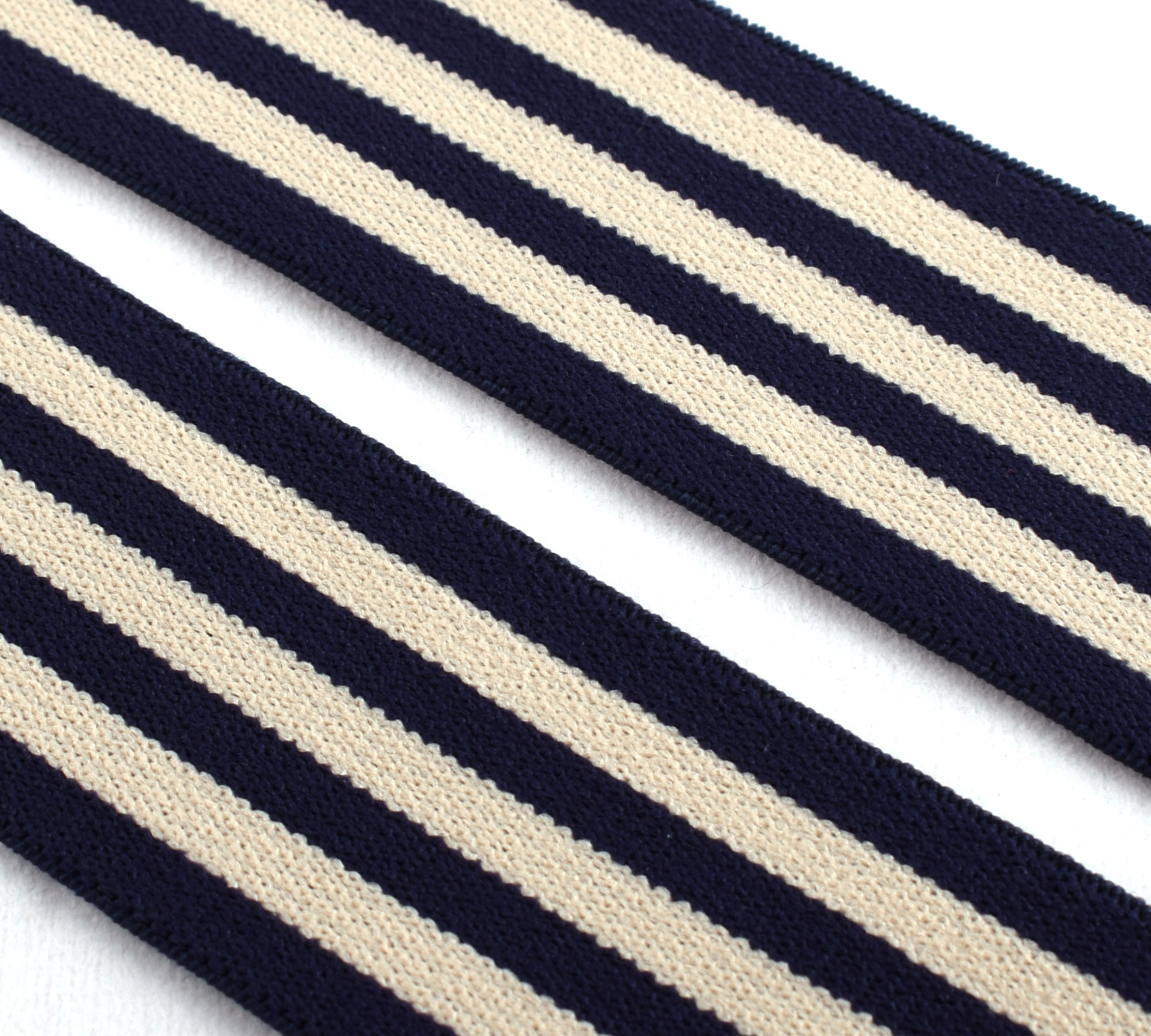 Bande élastique en sangle à rayures à rayures de 1,5 pouce de 1,5 pouce utilisée kaki / bleu marine pour design de vêtements arc-en-ciel bande élastique rayée