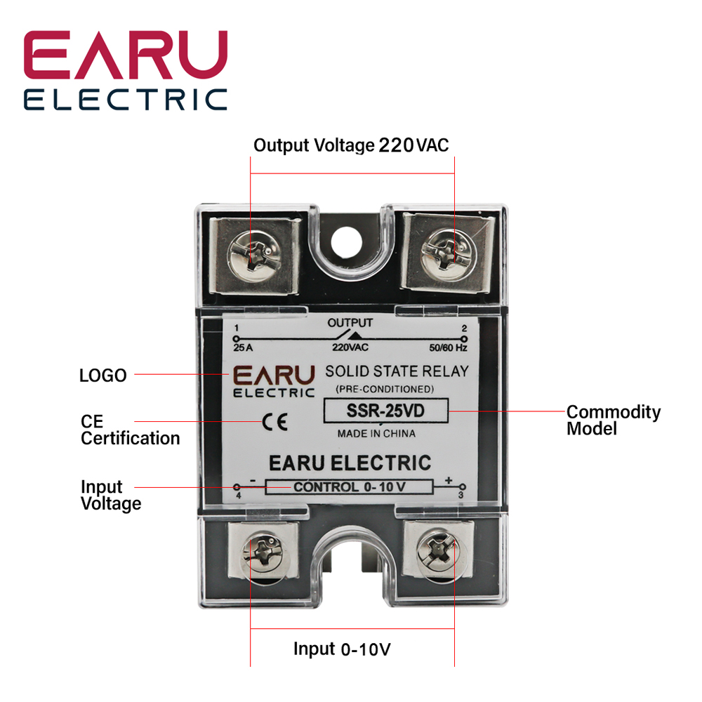 SSR-10VD SSR-40VD SSR 25A 80A 100A Ein-Phase-Festkörper-Relais-Spannungsreglermodul Eingang 0-10V Ausgang 220 VAC Kühler