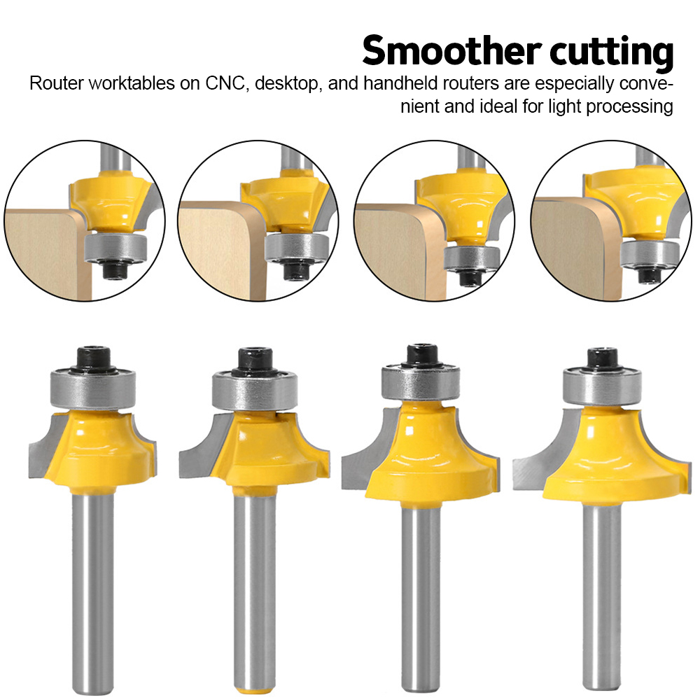 R3.17/4.76/6.35/7.96 mm ad angolo gambo arrotondata sopra il router Bit con carburo di tungsteno fresatura in legno cuscinetti lavorazione del legno