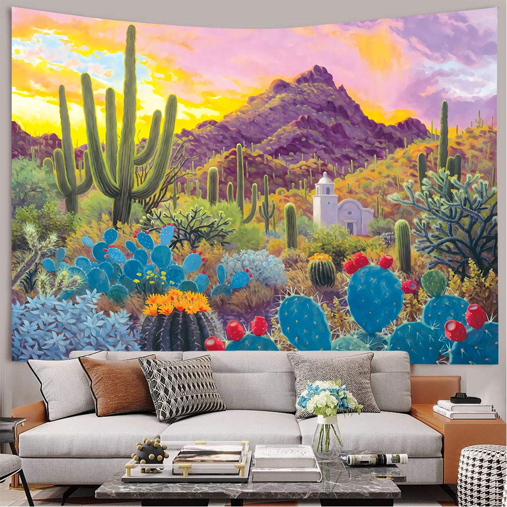 Southwest Desert Vintage Tapestry, Arizona Cactus Sunset Picnic Mat Hippie Trippy Tapestry Wall Art Decor voor slaapkamer woonkamer