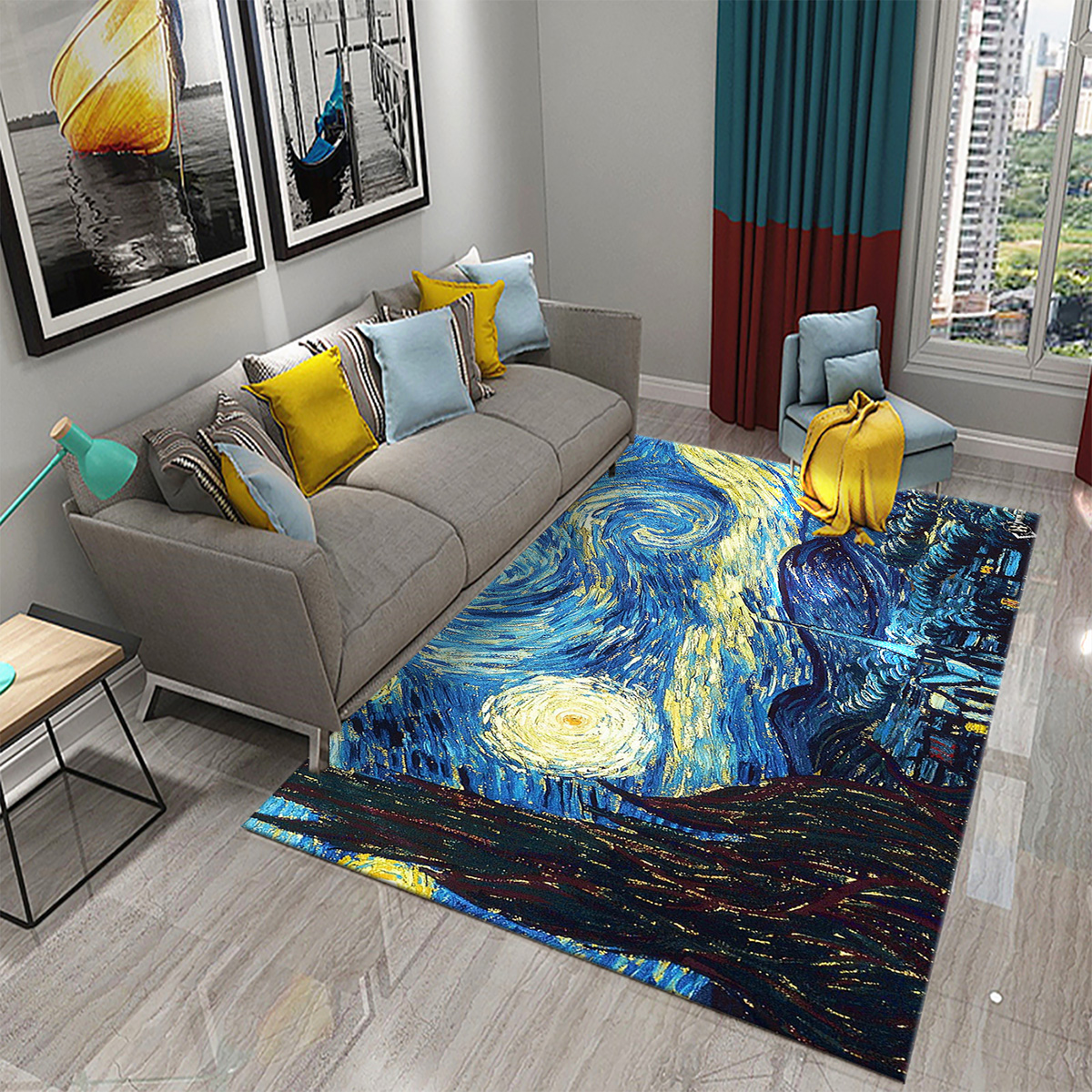 Color Van Gogh Oil Painting Art Carpet for Bedroom Living Room Bathroom Kitchen Entrance Non-slip Comfort Carpet for Home Decor