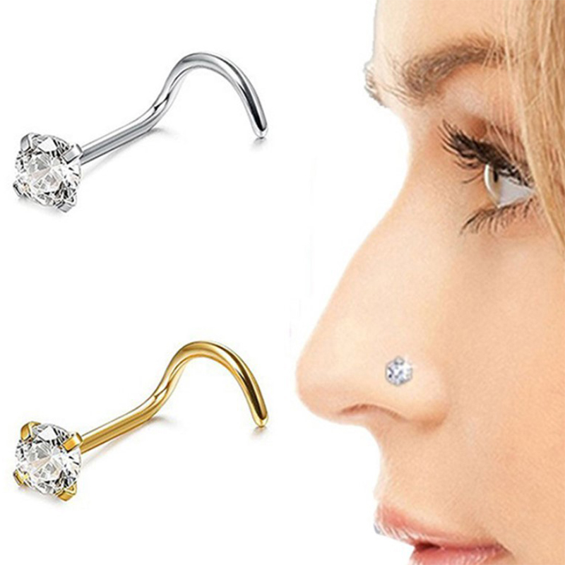 2sts ASTM F136 Titanium Pierc Nostril Ring Nose Stud Nostril med CZ Piercing Septum Bar Pin Nose Studs Body Jewets Partiage