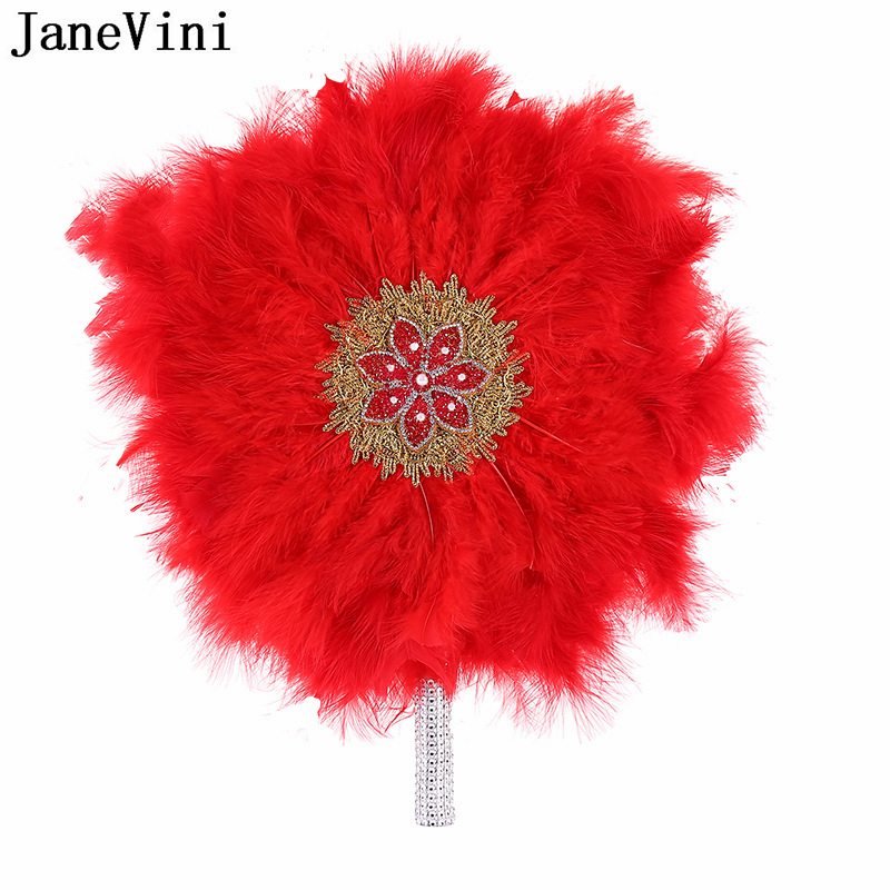 Janevini afrikanische Türkei Feder Handfan Vintage Hochzeit Brautjungfern Bride Fans großartiger Gatsby Dance Fan Purple Blumensträuße