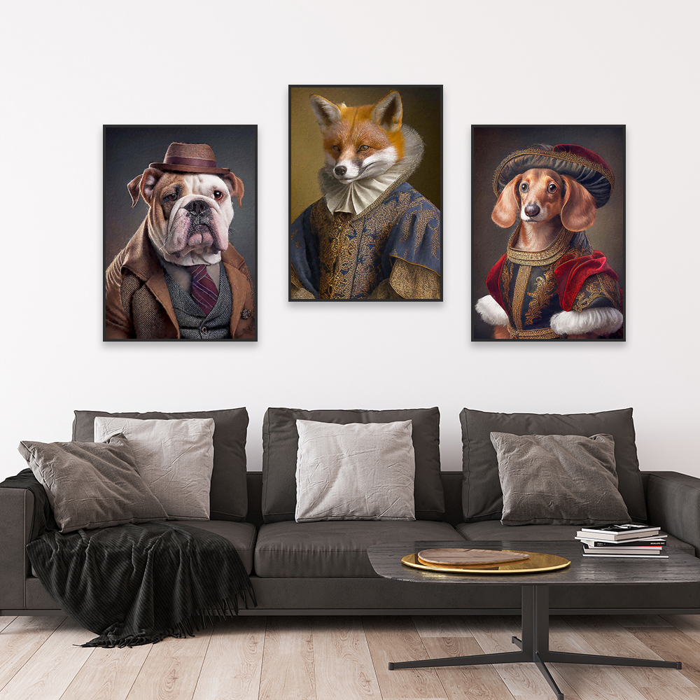 Classical Oil Painting Poster Animal Head Portrait Prints Gorilla Fox Dog Wolf Wall Art Canvas Painting Home Living Room Decor