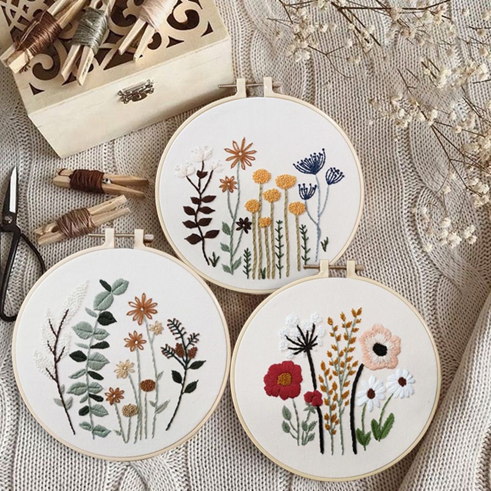 Flowers Plants Pattern Embroidery Kit DIY Handmade Crafts Cross Stitch Needlework Thread Suit Sewing Wall Decor Home Decoration