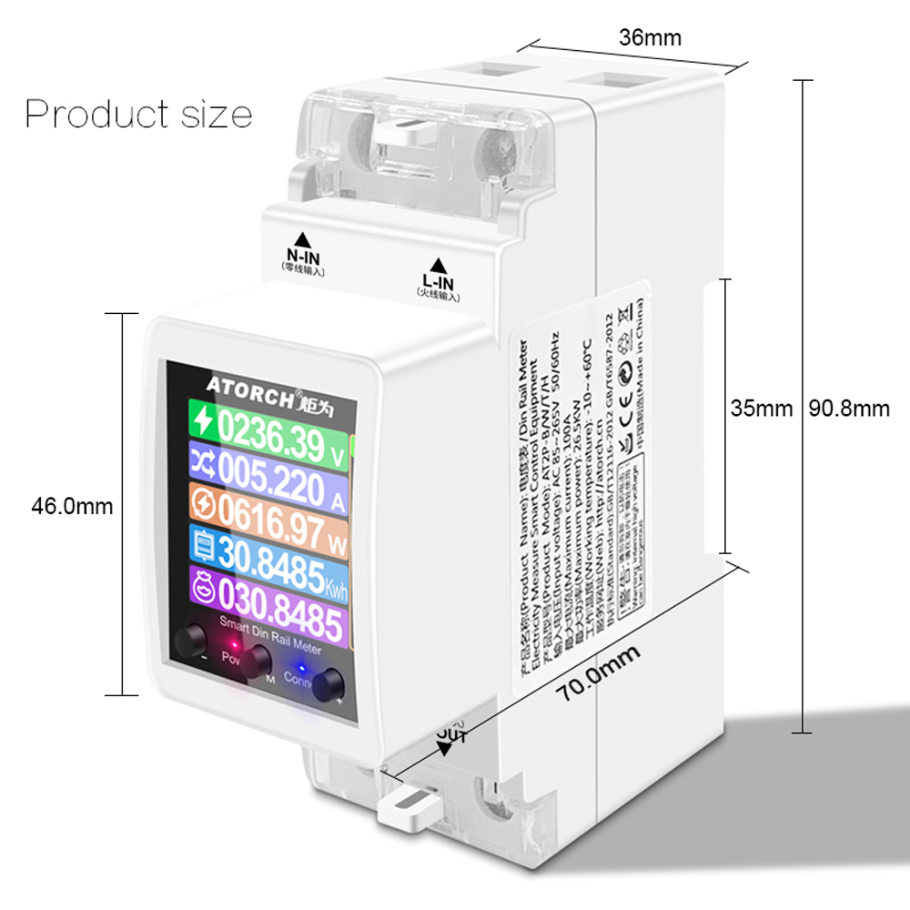 Tuya WiFi Electric Energy Meter Enfas Digital 3 Elektriska tulllägen 35mm DIN Rail App Remote Control med Timing Alarm