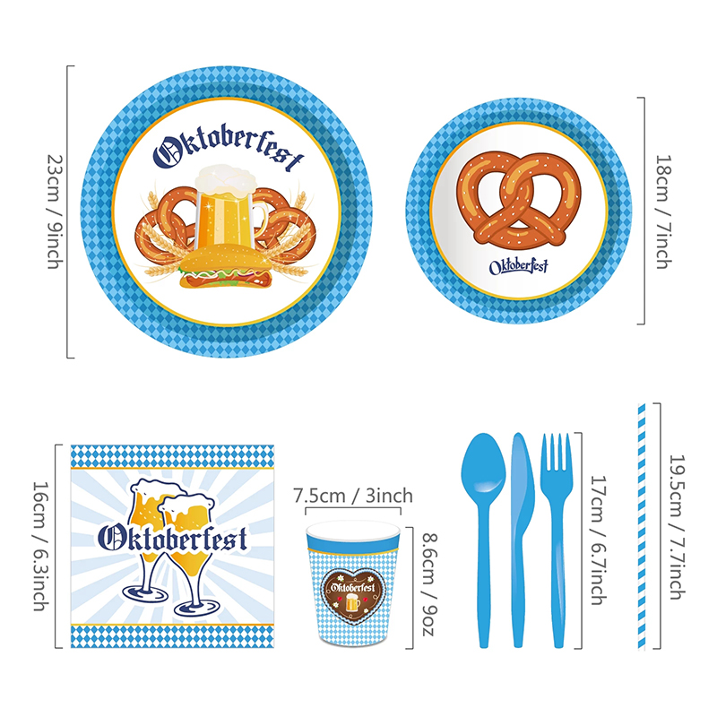 Alemanha Oktoberfest Carnival Circus Festival Tema Disponível Tableware Desen Places Cups for Happy Beer Wine Party Decoration